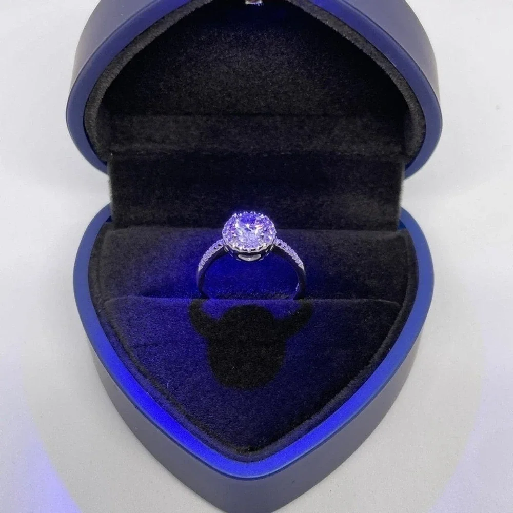 Moissanite Diamond Ring GRA Certified Halo 1 Ct Round Cut Size 7